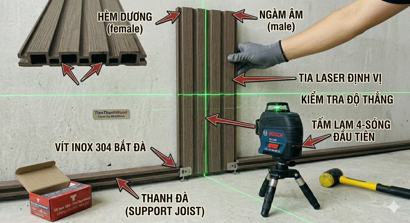 HD thi công tấm ốp lam sóng
