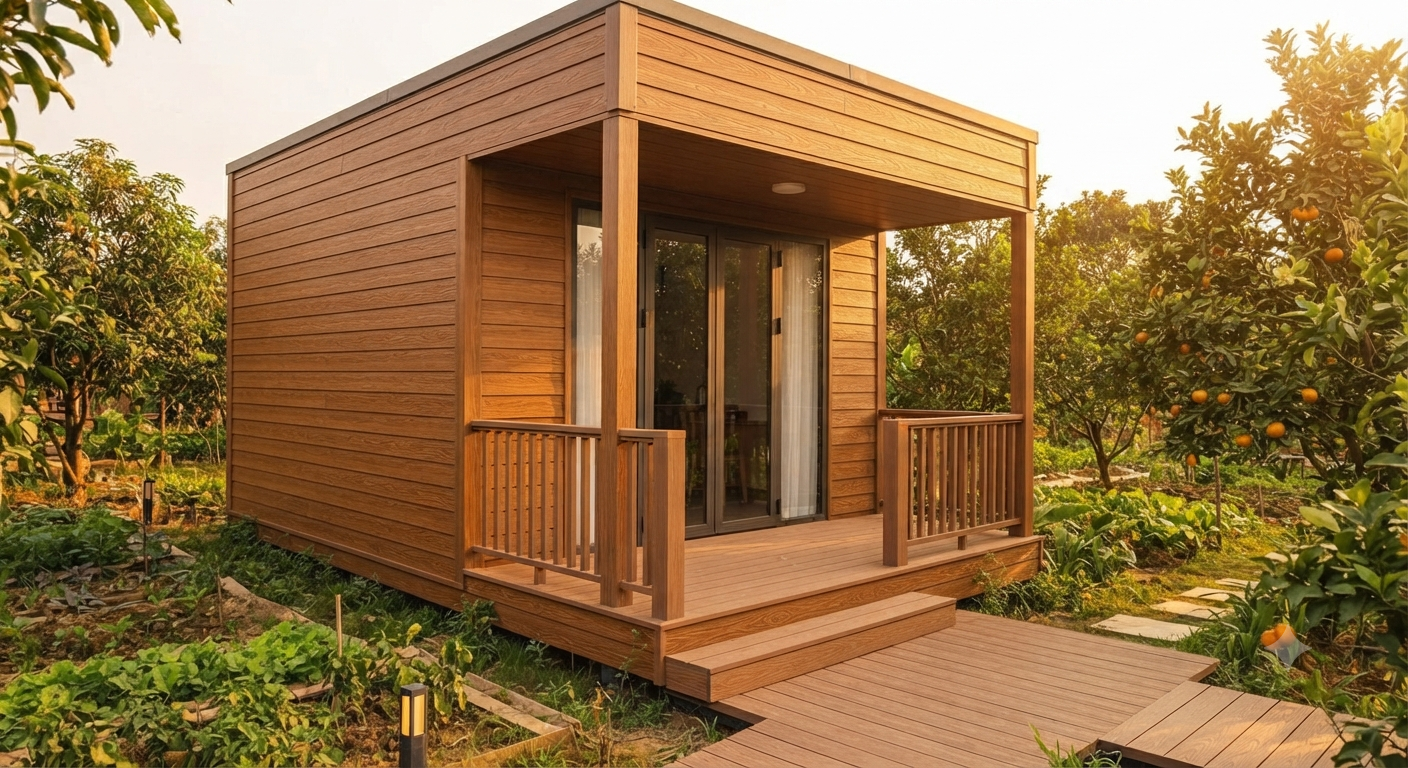 Bungalow Farmstay mộc mạc với ốp tường vân gỗ